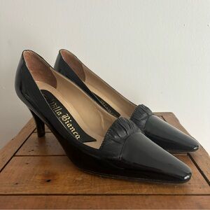 Vintage 60s Italian Black Patent Corfam Heels Shoes 38.5